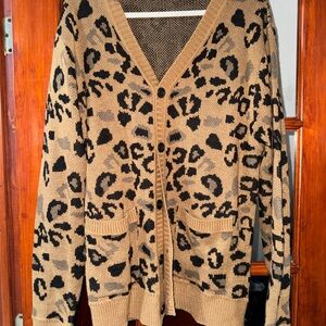 Fashion Nova Tan and Black Leopard Cardigan